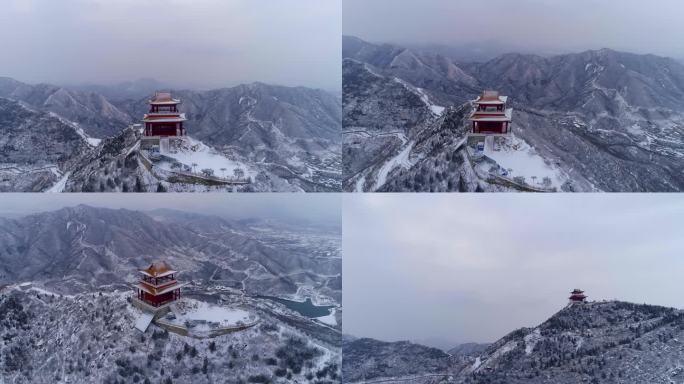 雪景 初雪 寺庙 山峰 航拍