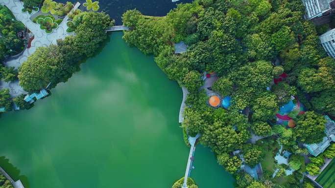 广州流花湖湖中城欧式白色建筑航拍4K视频