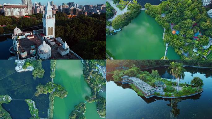 广州流花湖湖中城欧式白色建筑航拍4K视频