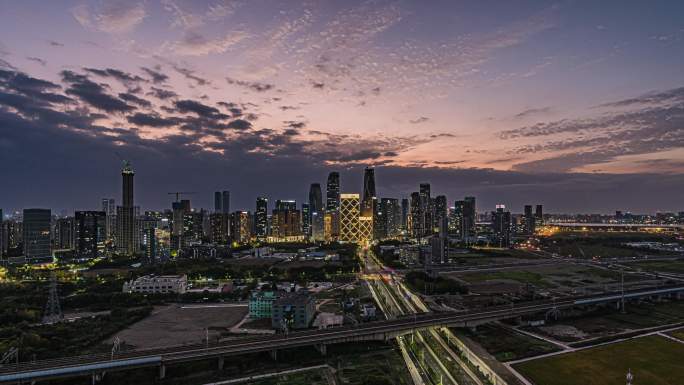 4K杭州钱江世纪城日转夜延时