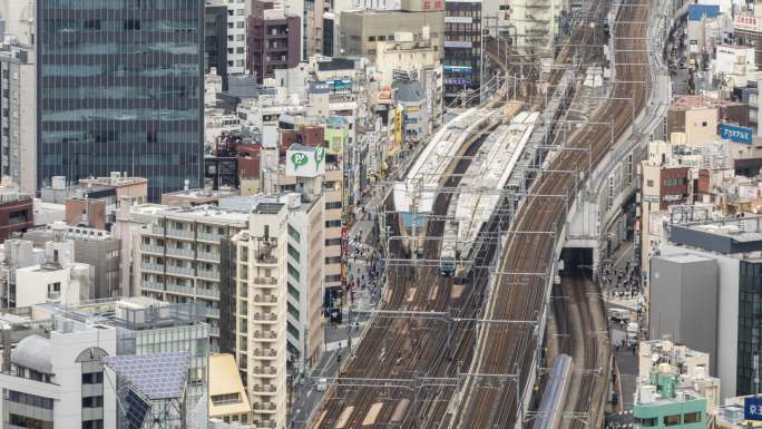 4K T/L HA高角度视图地铁站在东京相互缠绕，日本股票视频。。。