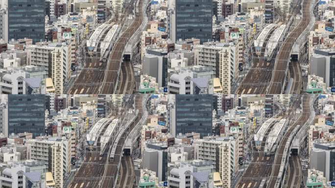 4K T/L HA高角度视图地铁站在东京相互缠绕，日本股票视频。。。