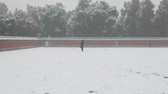 【原创】大雪中的天坛公园圜丘拍雪景的游客