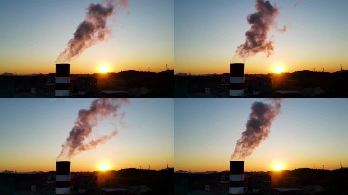 城市发展污染空气大烟囱浓烟废气排放化肥厂