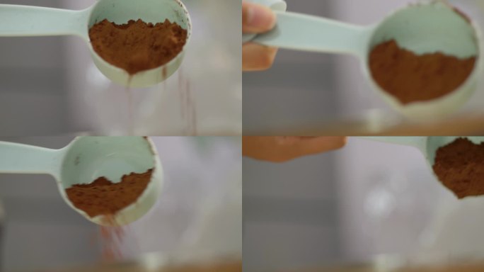 在搅拌碗中撒上巧克力粉。