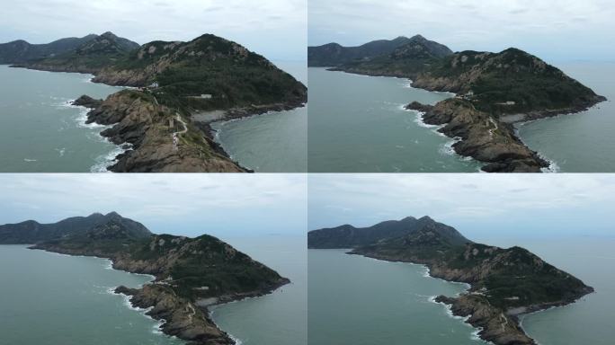 航拍青岛灵山岛海岛海浪礁石