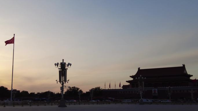 天安门广场降旗仪式夜景长安街北京首都中国