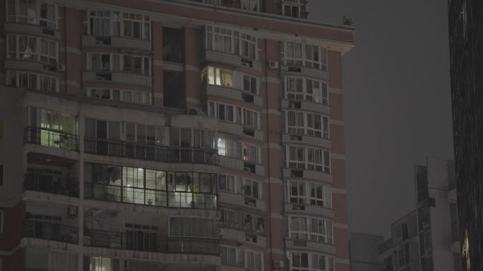 万家灯火小区夜景居民楼log未调色