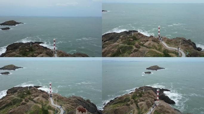 航拍青岛灵山岛海岛海浪礁石