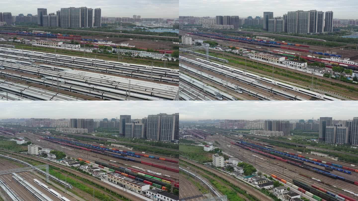 4K原素材-航拍上海铁路南翔火车站