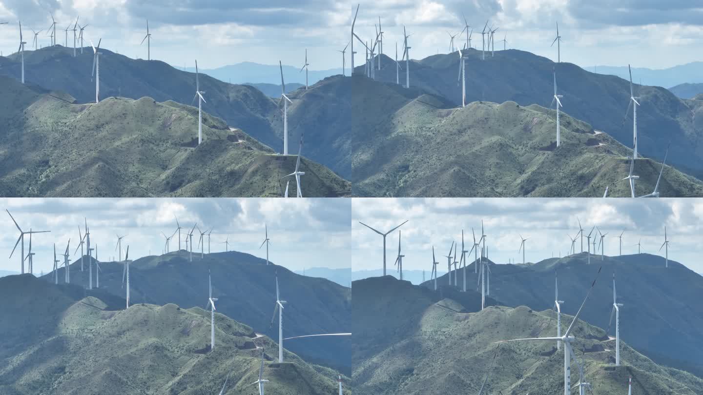 【正版原创】山顶密集风力发电自然风光