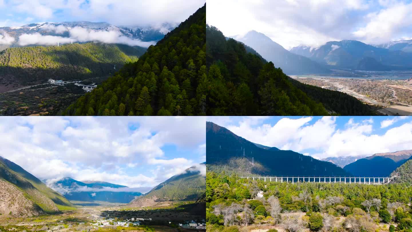 西藏  云雾 铁道桥 高架 电塔 电网