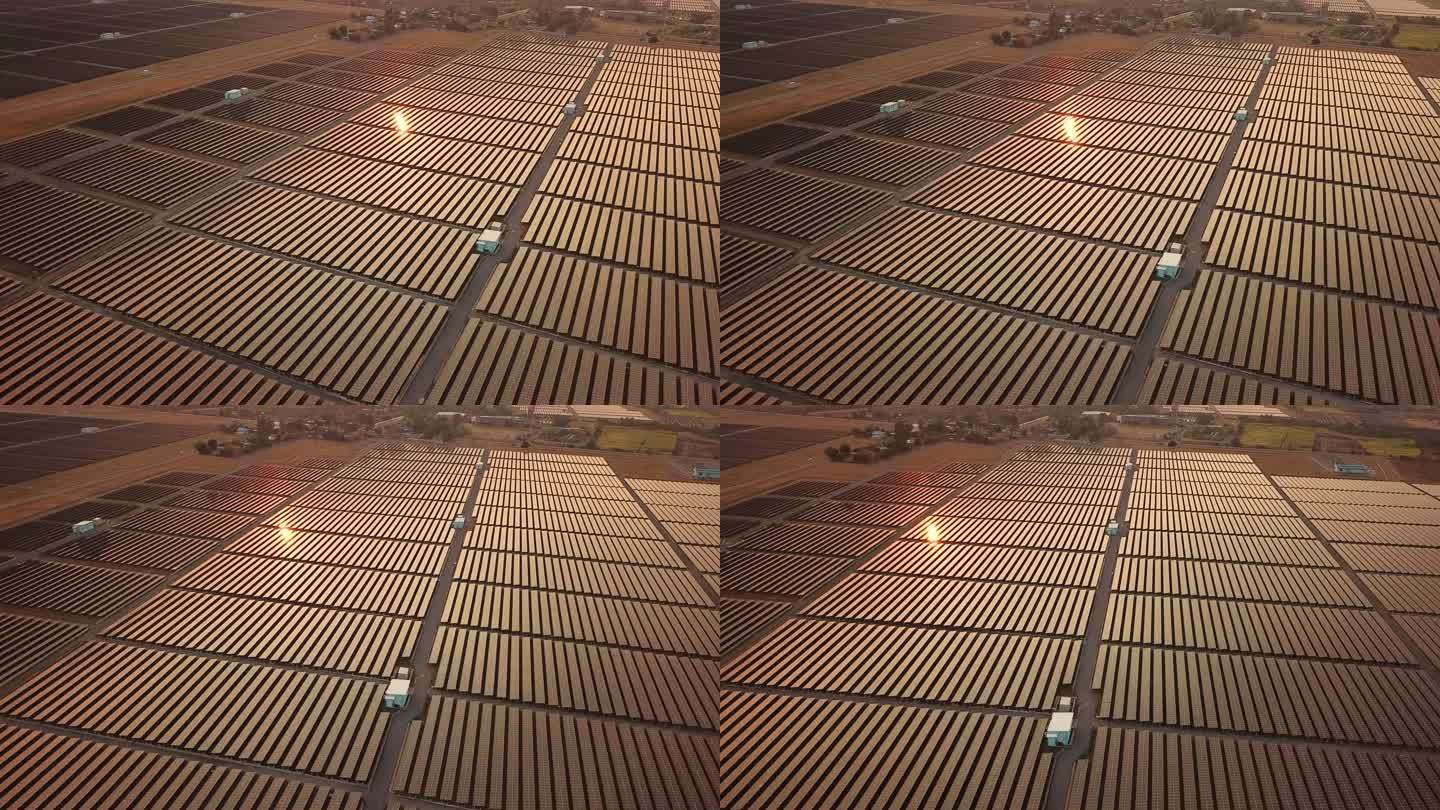 太阳能替代能源太阳能电池板农场航拍图