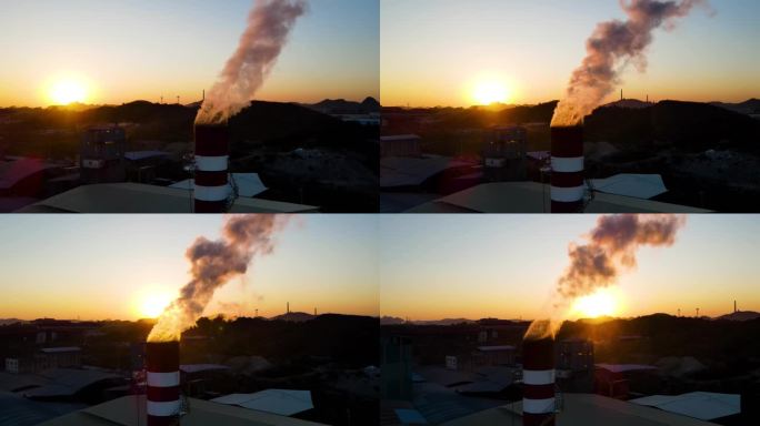 夕阳烟冲浓烟火力发电厂空气污染环境治理