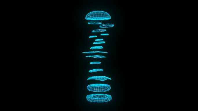 蓝色全息线框科技汉堡动画素材带通道