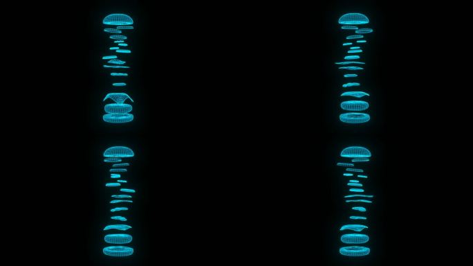 蓝色全息线框科技汉堡动画素材带通道