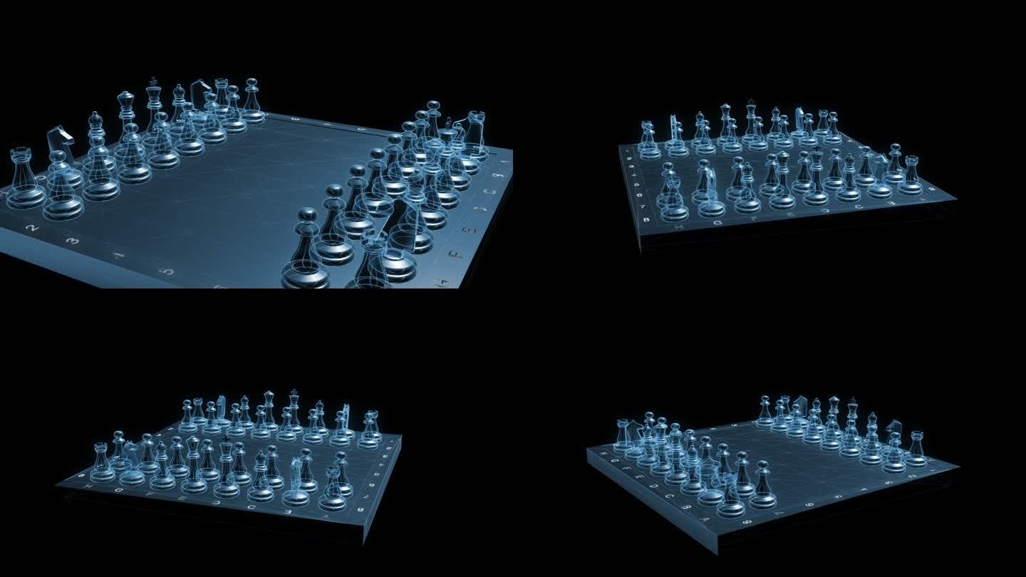 透视全息国际象棋动画展示透明通道素材
