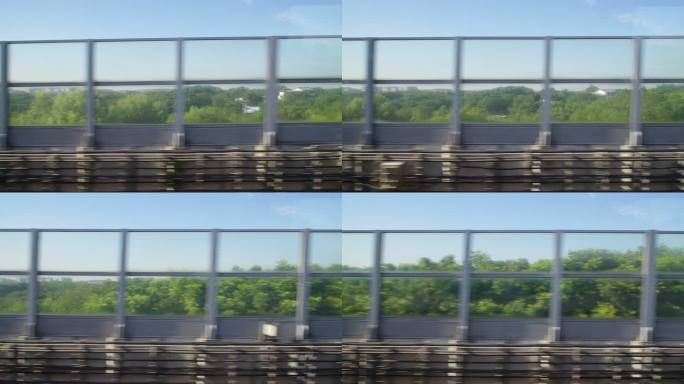 透过火车的窗户看火车视角行进中的火车外景