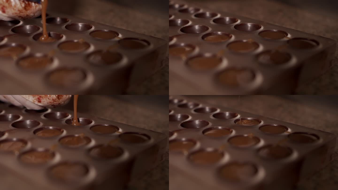 制作巧克力果仁酱实拍倒入模具