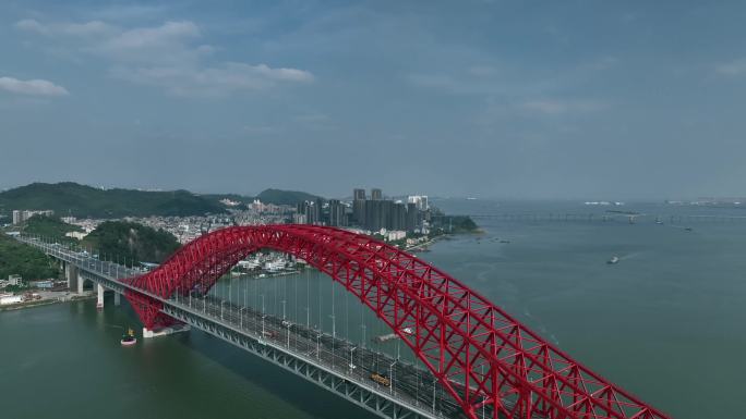 明珠湾大桥红色铁桥蕉门水道南沙新区