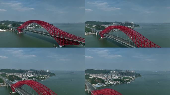 明珠湾大桥红色铁桥蕉门水道南沙新区