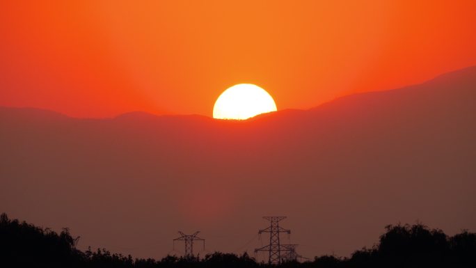 落日、飞鸟与远山--延时摄影