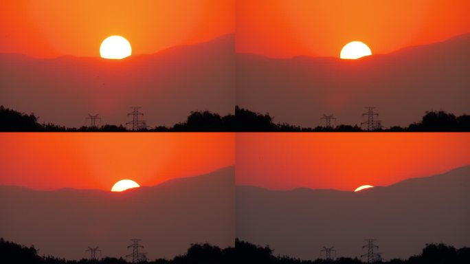 落日、飞鸟与远山--延时摄影