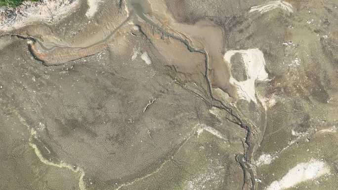 干旱枯水期水库湖泊河床印记航拍