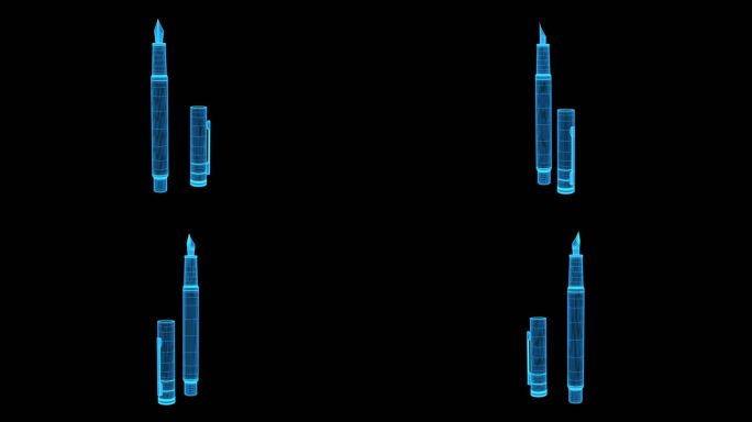 蓝色全息线框科技钢笔三维素材带通道