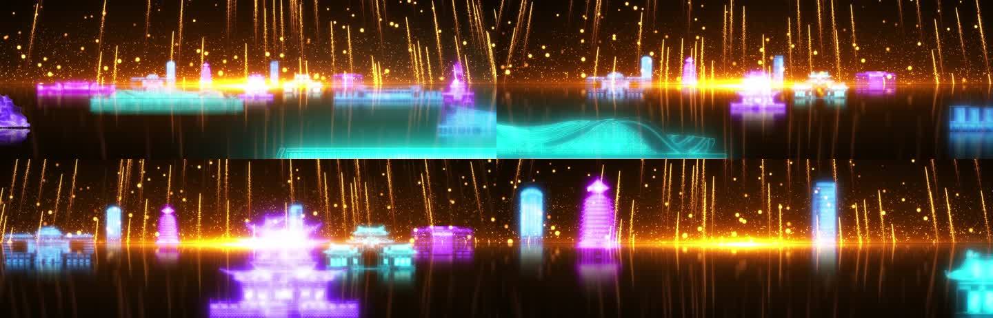 桂林建筑荧光线条穿行动感舞台表演大屏