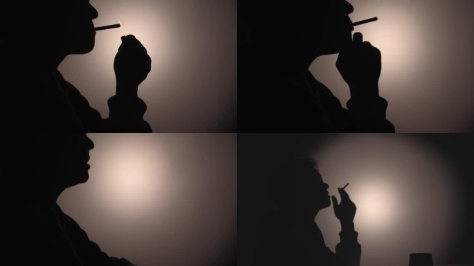 抽烟剪影 男人抽烟思考生活压力大吸烟有害