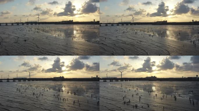 4K原素材-航拍上海海滩，南汇新城海滩