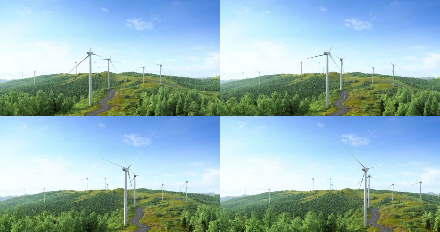 山顶风力发电-日景