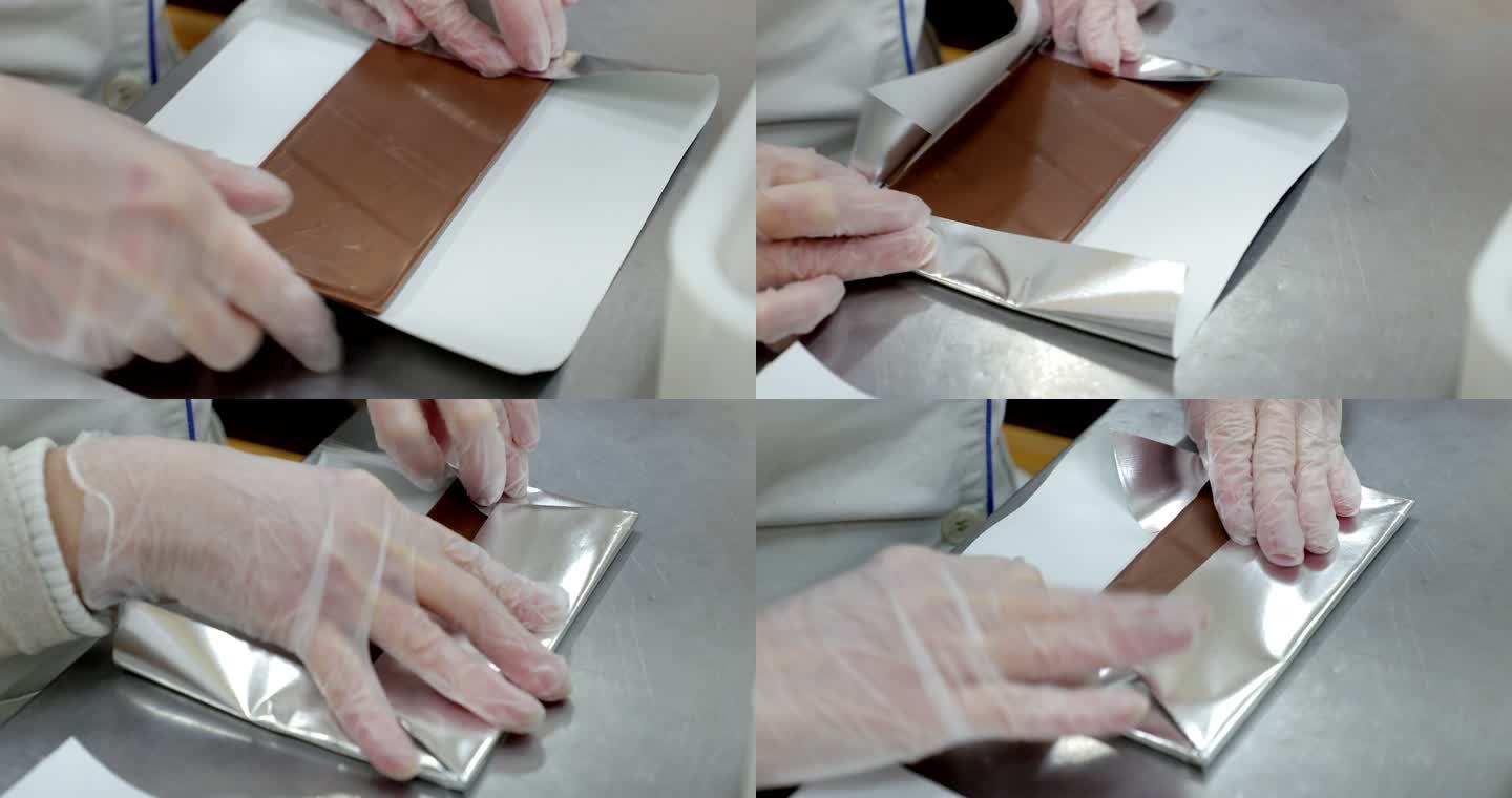 用铝箔包裹巧克力工人