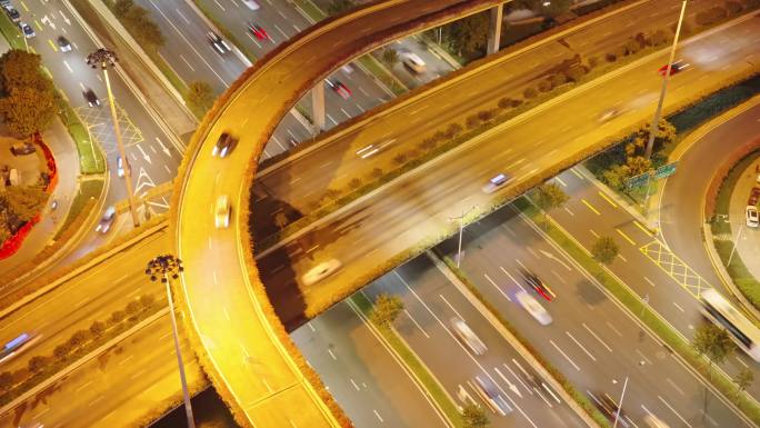 4K延时-夜景车水马龙的高架桥