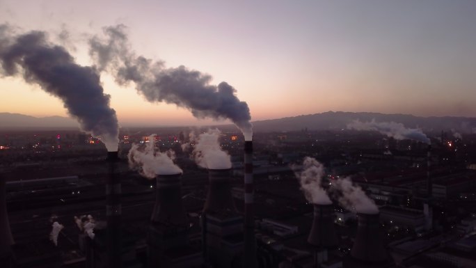 日落时电站鸟瞰图碳达峰碳中和火力发电