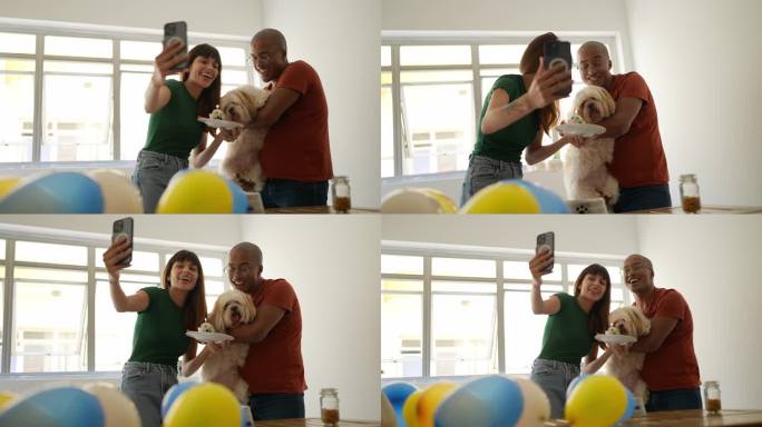 一对夫妇在家里为狗狗庆祝生日