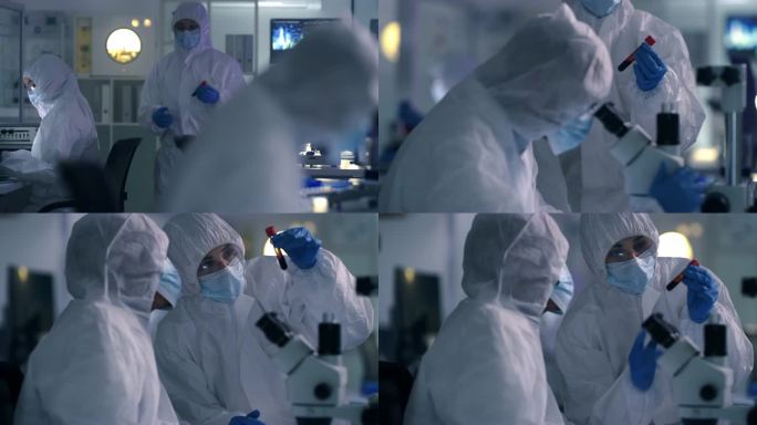 科学家在实验室工作时穿着辐射服的4k视频片段
