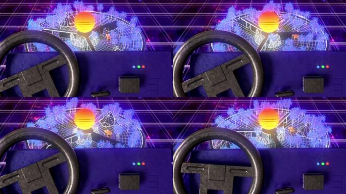 抽象模拟游戏，用方向盘在旋转的圆盘上控制玩具车。用霓虹灯以复古风格对游戏进行抽象的三维可视化。