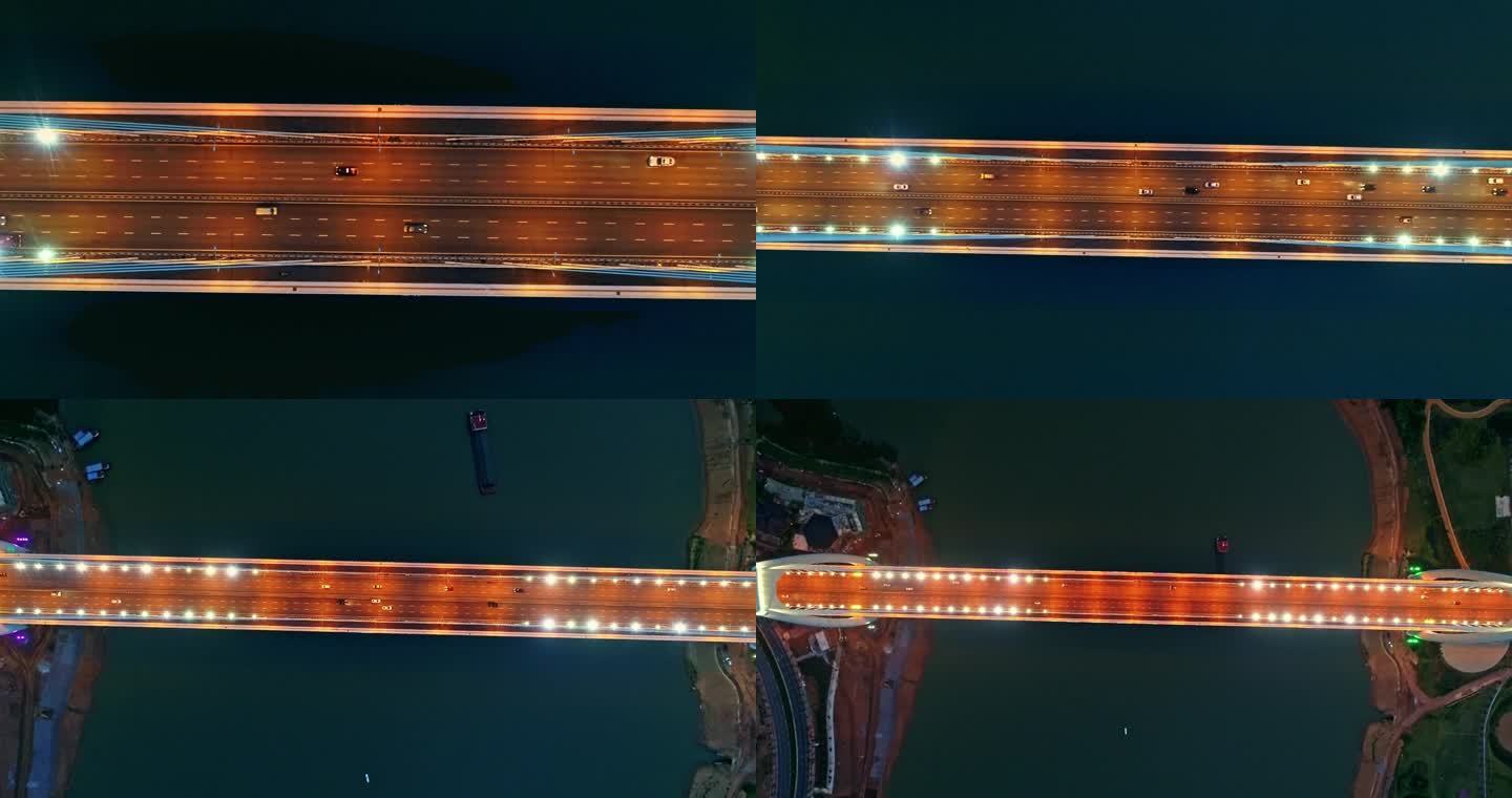 4K航拍南宁青山大桥夜色特写