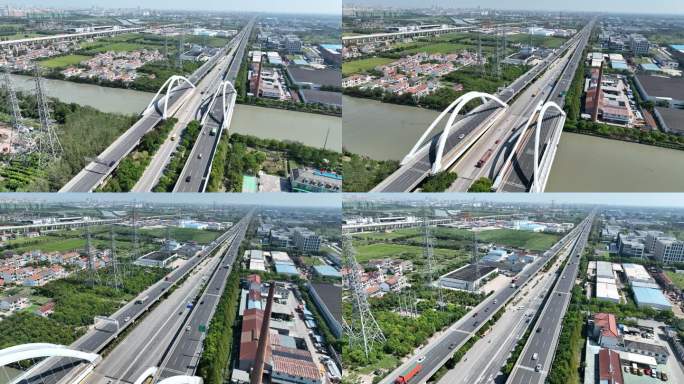 4K原素材-上海S32高速公路油墩港桥