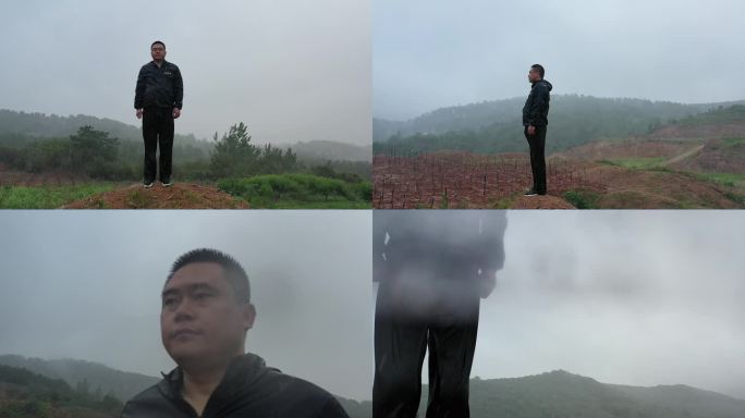 一个男人在风雨中伫立