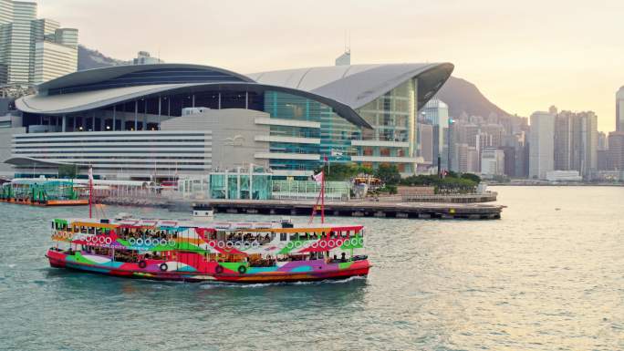 香港维多利亚港天星小轮航拍