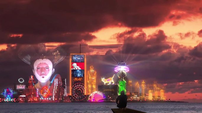 未来赛博朋克城市画面特效画面