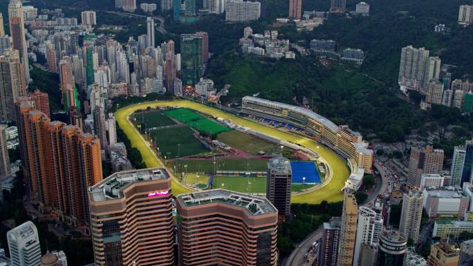 香港城市大景航拍港岛跑马地赛马场