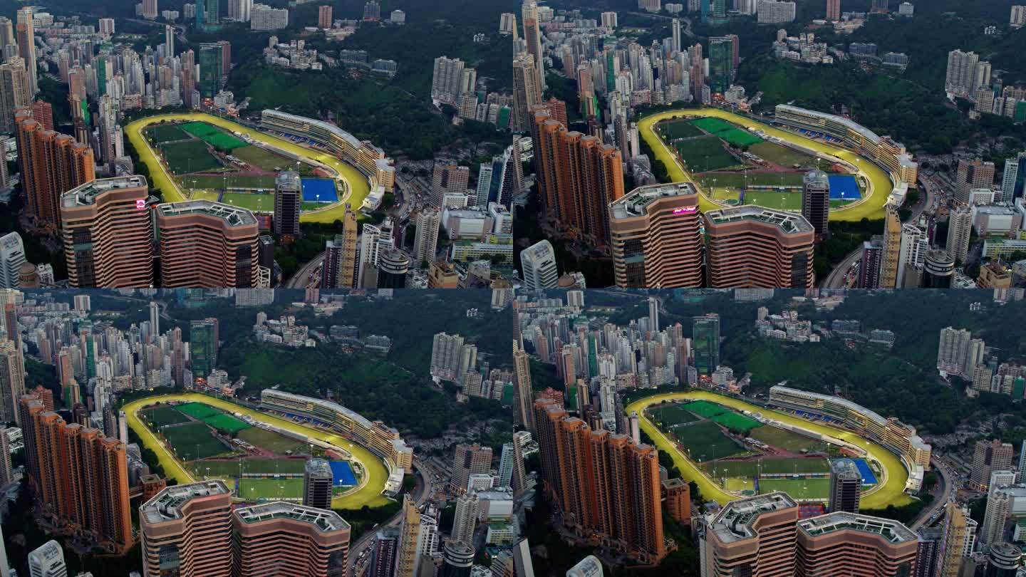 香港城市大景航拍港岛跑马地赛马场