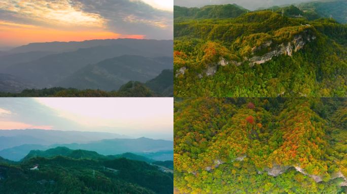 4k水墨山水夕阳剪影中国风景