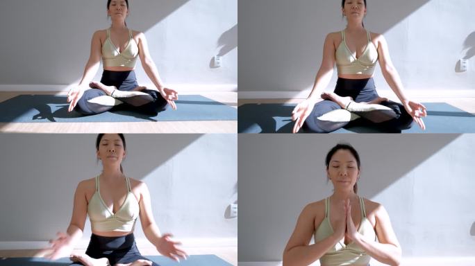 亚洲瑜伽老师进行冥想和姿势
