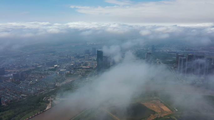 义乌城市地标云海航拍