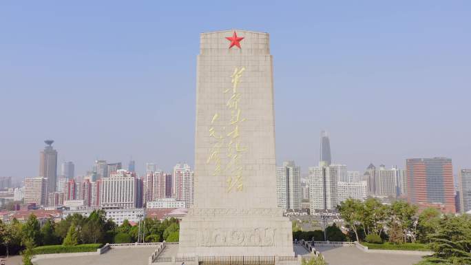 航拍4k英雄山革命烈士纪念塔